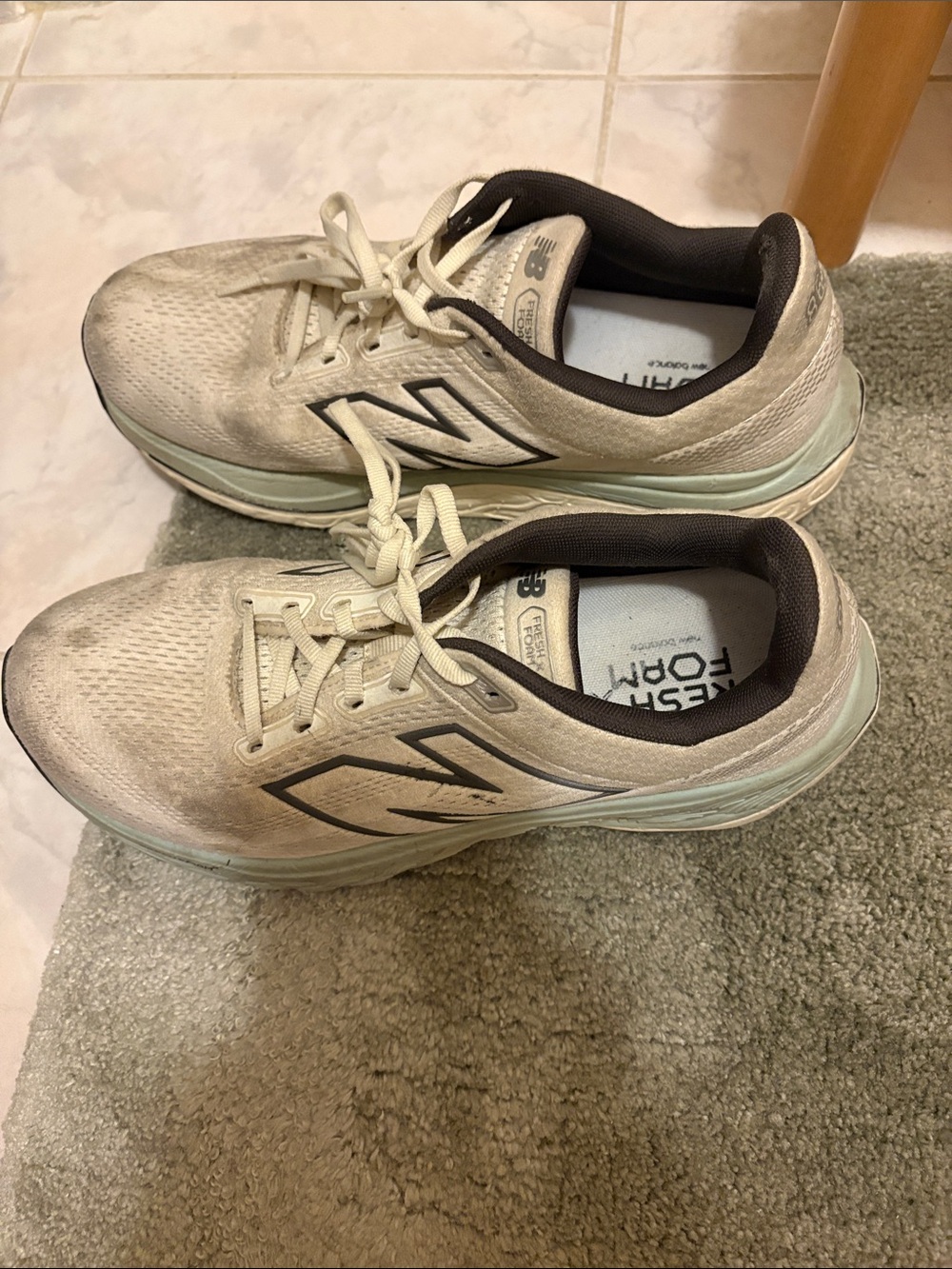 New Balance Women's Cream and Black Sneakers with Mint-Accent Midsole